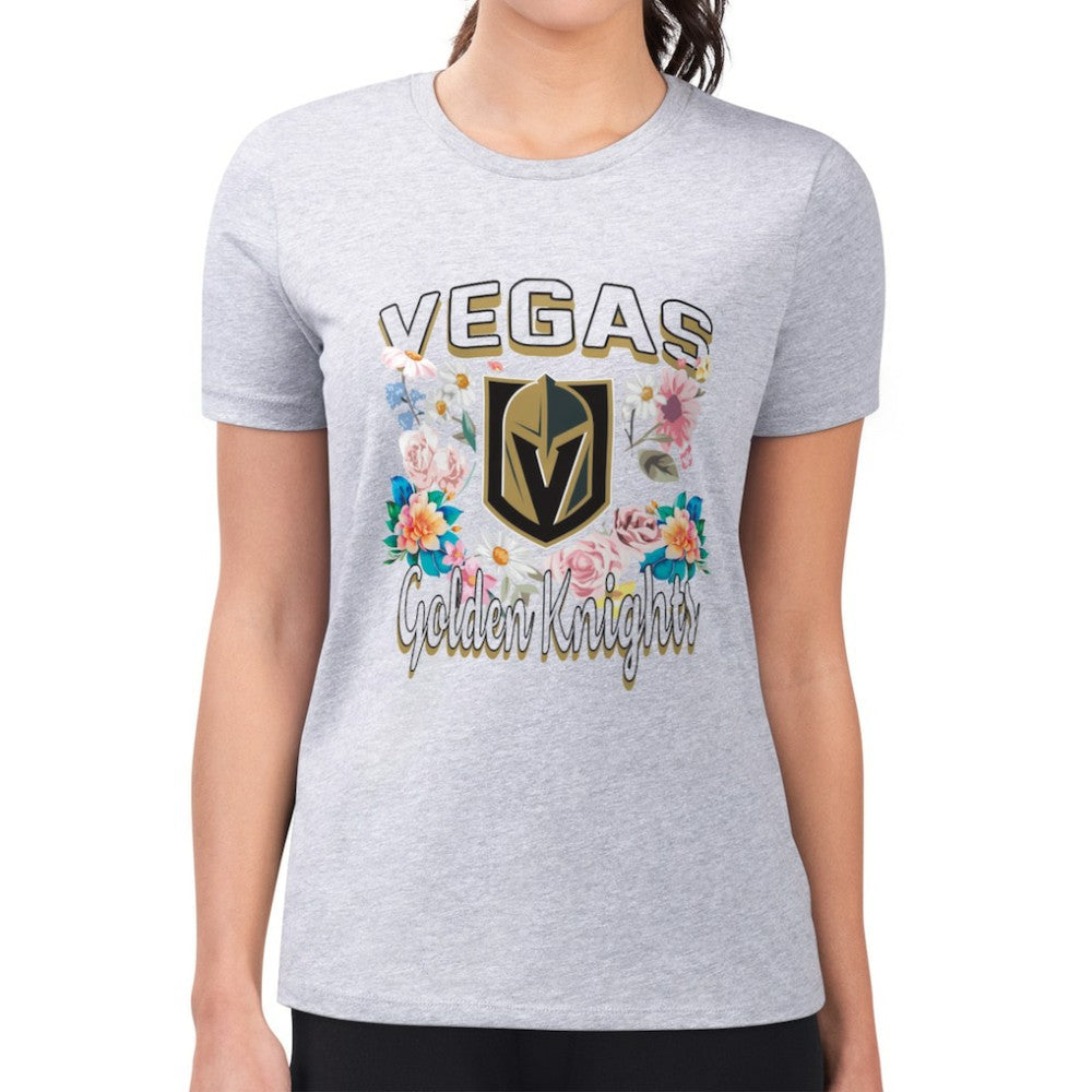 Vegas Golden Knights G-III 4Her by Carl Banks Women's Super-Slim Fit Lightweight Flower Logo T-Shirt - Heather Gray T-shirts