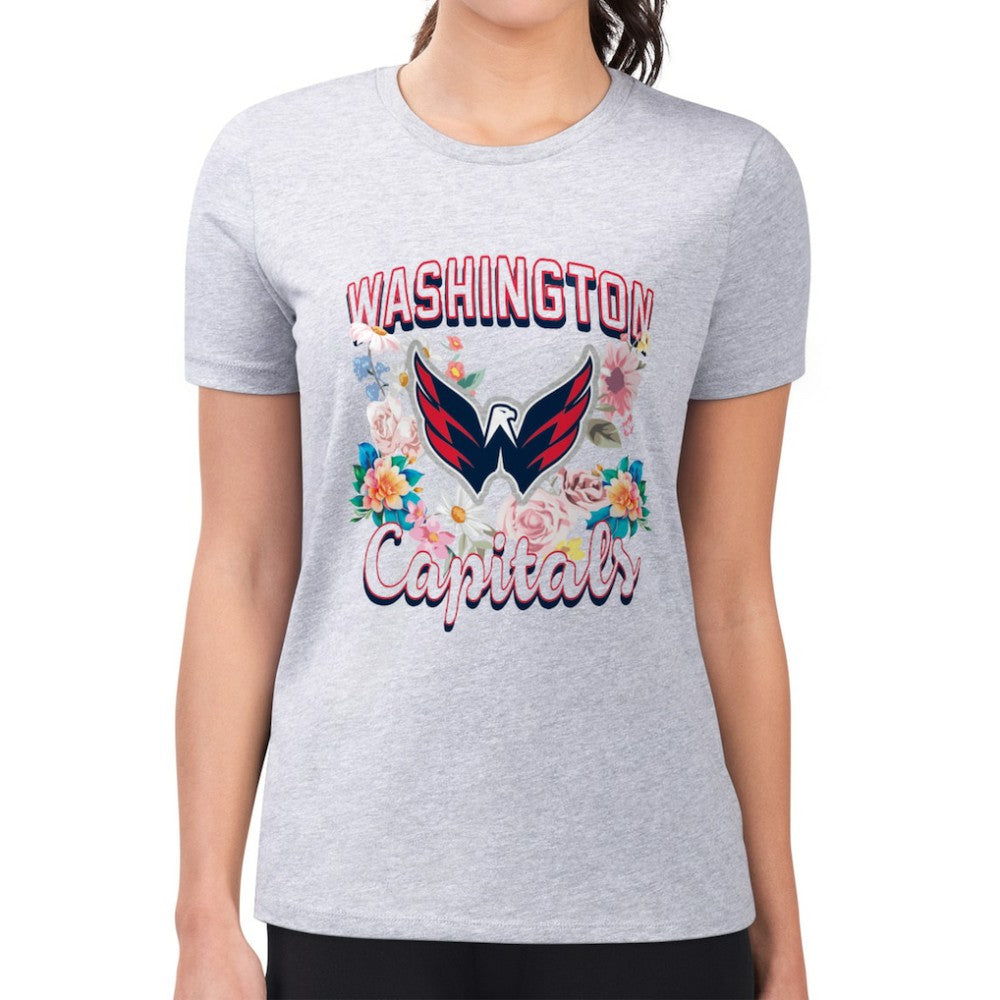 Washington Capitals G-III 4Her by Carl Banks Women's Super-Slim Fit Lightweight Flower Logo T-Shirt - Heather Gray T-shirts