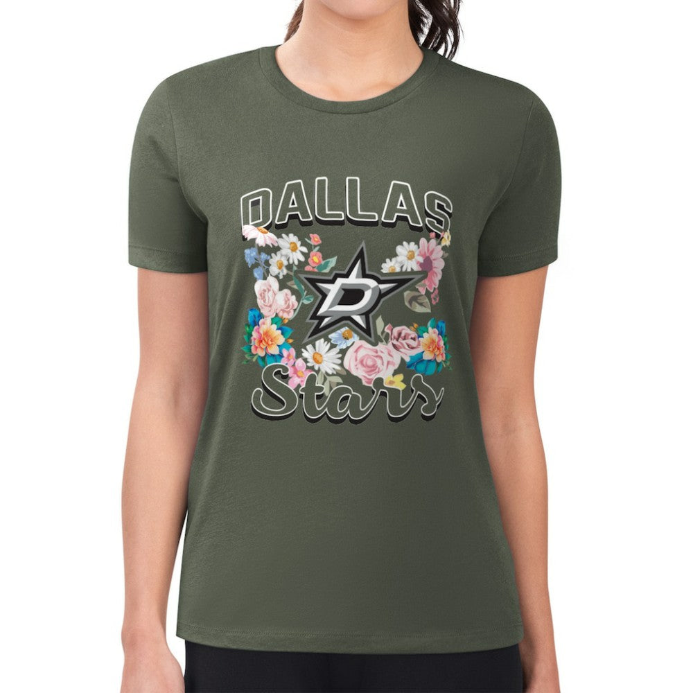 Dallas Stars G-III 4Her by Carl Banks Women's Super-Slim Fit Lightweight Flower Logo T-Shirt - Green T-shirts