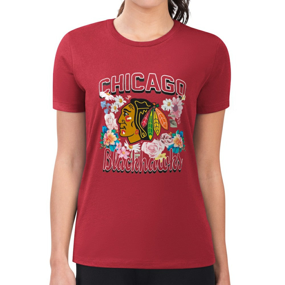 Chicago Blackhawks G-III 4Her by Carl Banks Women's Super-Slim Fit Lightweight Flower Logo T-Shirt - Red T-shirts