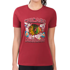 Chicago Blackhawks G-III 4Her by Carl Banks Women's Super-Slim Fit Lightweight Flower Logo T-Shirt - Red T-shirts