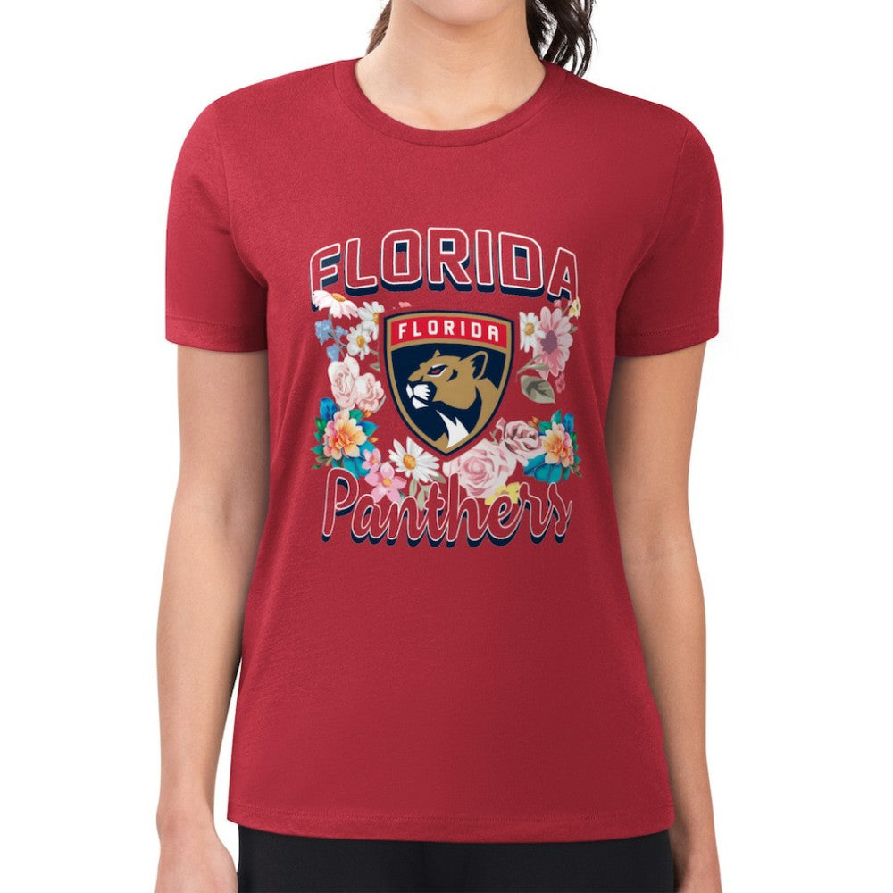 Florida Panthers G-III 4Her by Carl Banks Women's Super-Slim Fit Lightweight Flower Logo T-Shirt - Red T-shirts