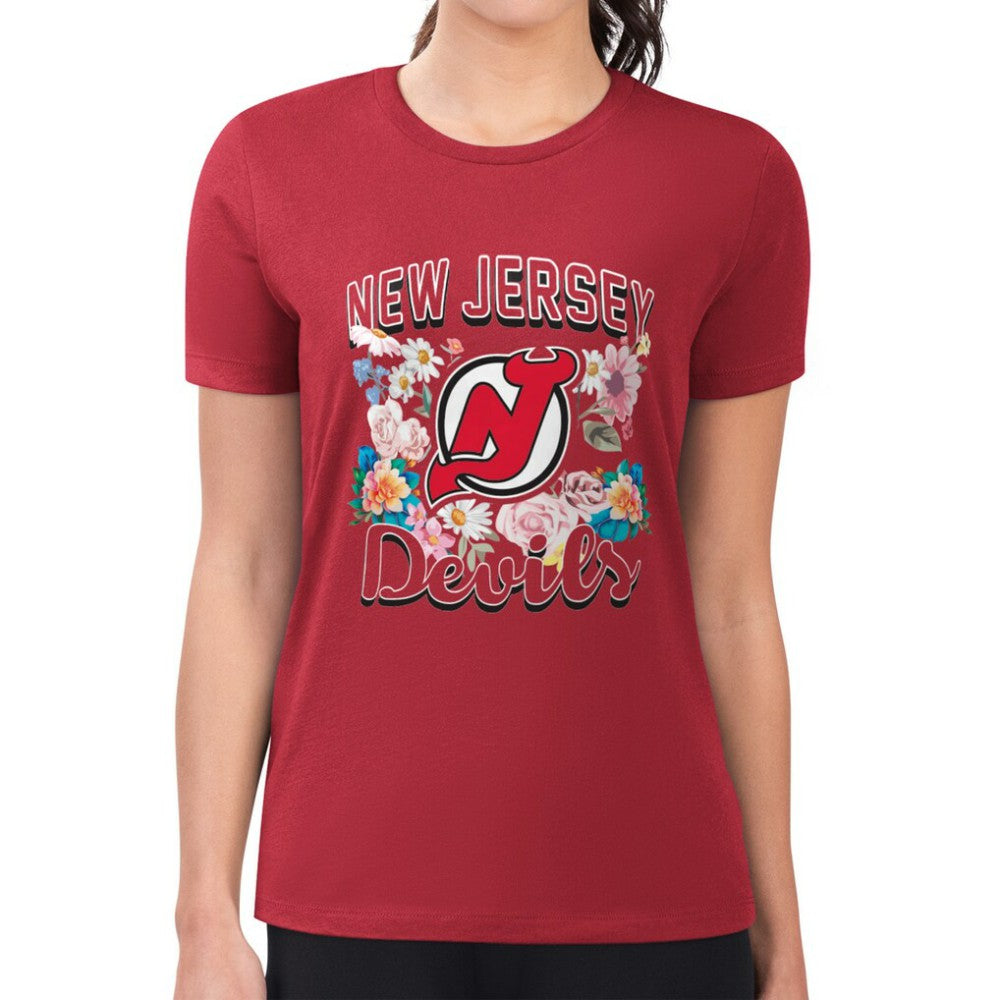 New Jersey Devils G-III 4Her by Carl Banks Women's Super-Slim Fit Lightweight Flower Logo T-Shirt - Red T-shirts