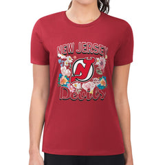 New Jersey Devils G-III 4Her by Carl Banks Women's Super-Slim Fit Lightweight Flower Logo T-Shirt - Red T-shirts