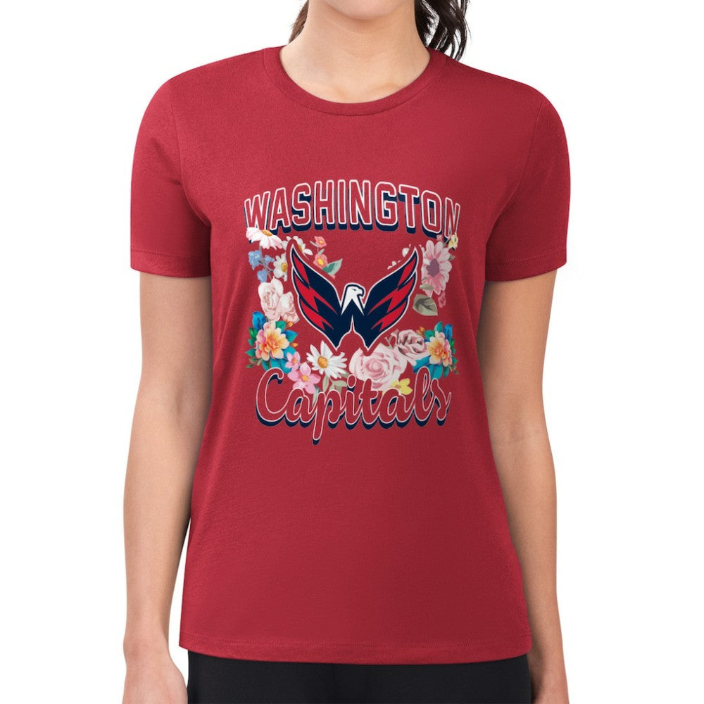 Washington Capitals G-III 4Her by Carl Banks Women's Super-Slim Fit Lightweight Flower Logo T-Shirt - Red T-shirts