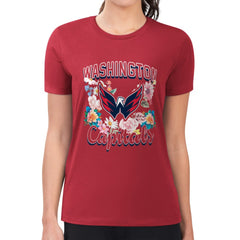 Washington Capitals G-III 4Her by Carl Banks Women's Super-Slim Fit Lightweight Flower Logo T-Shirt - Red T-shirts