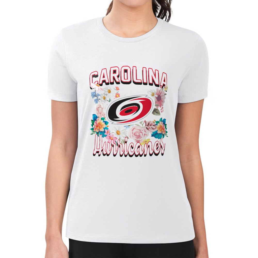 Carolina Hurricanes G-III 4Her by Carl Banks Women's Super-Slim Fit Lightweight Flower Logo T-Shirt - White T-shirts