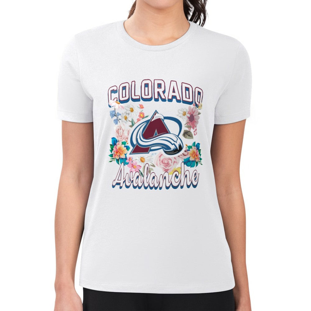 Colorado Avalanche G-III 4Her by Carl Banks Women's Super-Slim Fit Lightweight Flower Logo T-Shirt - White T-shirts
