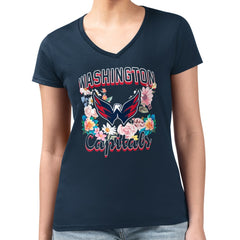 Washington Capitals G-III 4Her by Carl Banks Women's Super-Slim Fit Lightweight Flower Logo V-Neck T-Shirt - Navy T-shirts