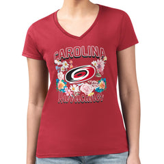 Carolina Hurricanes G-III 4Her by Carl Banks Women's Super-Slim Fit Lightweight Flower Logo V-Neck T-Shirt - Red T-shirts