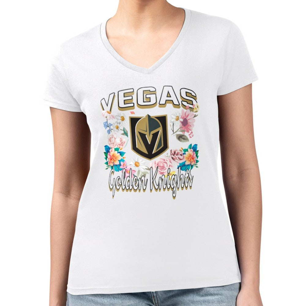 Vegas Golden Knights G-III 4Her by Carl Banks Women's Super-Slim Fit Lightweight Flower Logo V-Neck T-Shirt - White T-shirts
