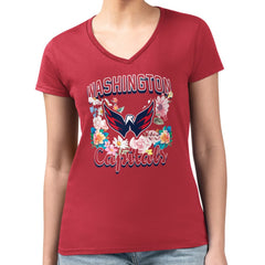 Washington Capitals G-III 4Her by Carl Banks Women's Super-Slim Fit Lightweight Flower Logo V-Neck T-Shirt - Red T-shirts