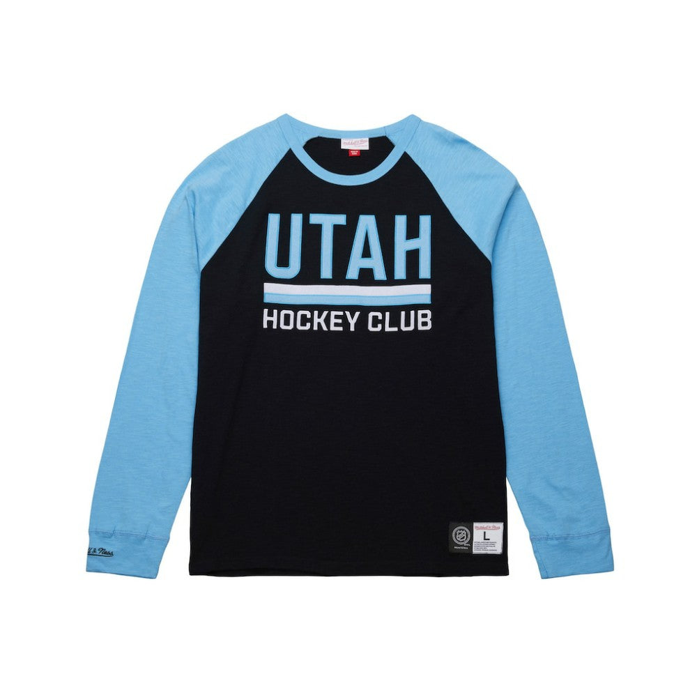Utah Hockey Club Mitchell & Ness Legendary Slub Long Sleeve Raglan T-Shirt - Black/Light Blue T-shirts