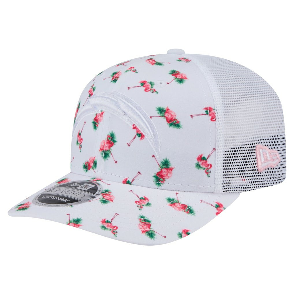 Los Angeles Chargers New Era Adventure Flamingo Pattern 9SEVENTY Stretch-Snap Hat - White for sale