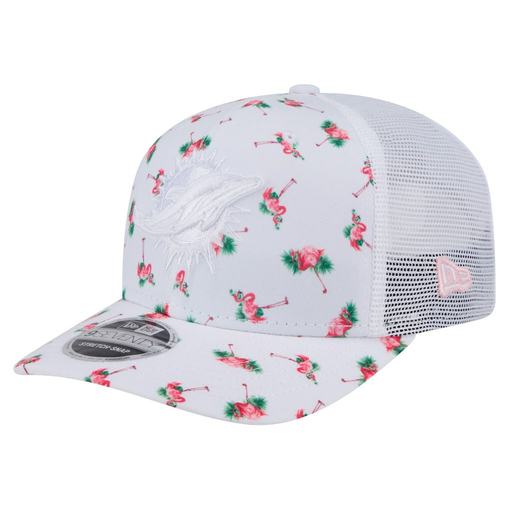 Miami Dolphins New Era Adventure Flamingo Pattern 9SEVENTY Stretch-Snap Hat - White discount