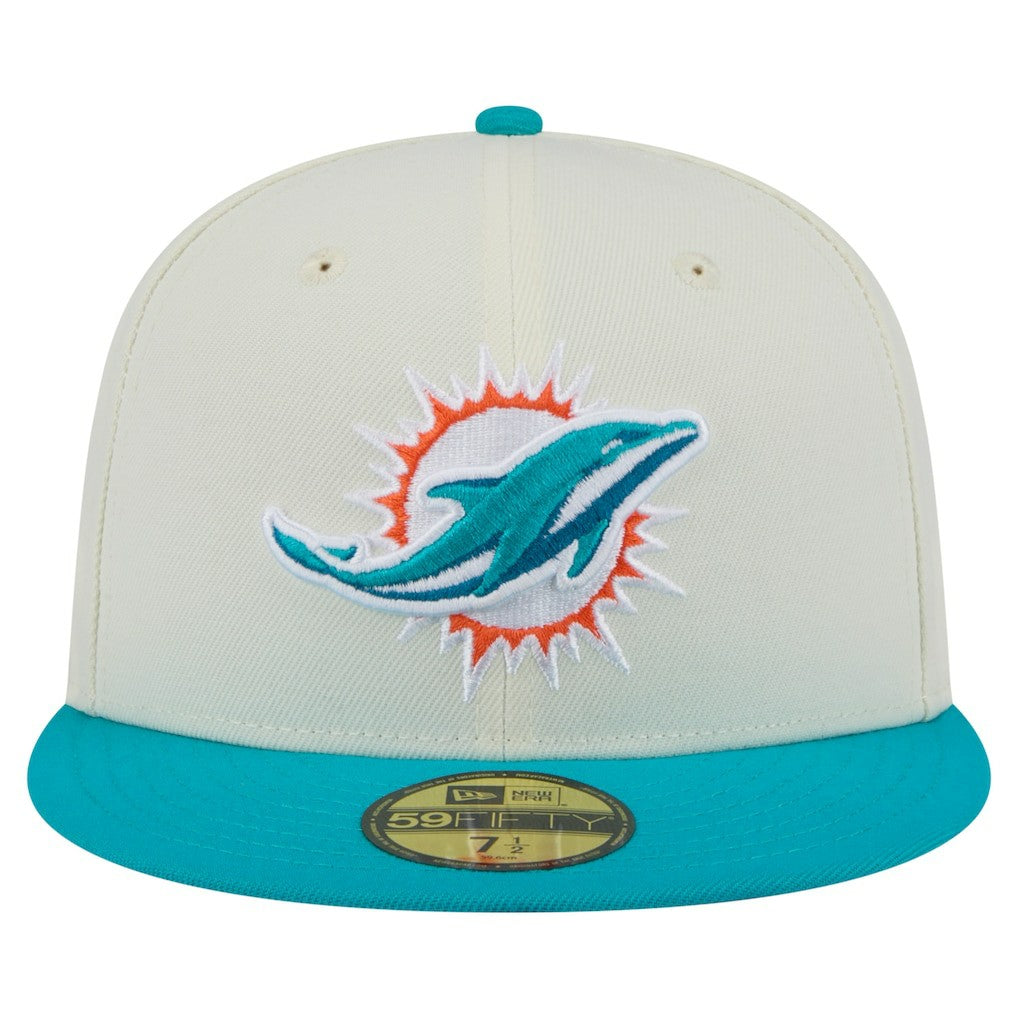 Miami Dolphins New Era Main 59FIFTY Fitted Hat - Cream/Aqua on sale