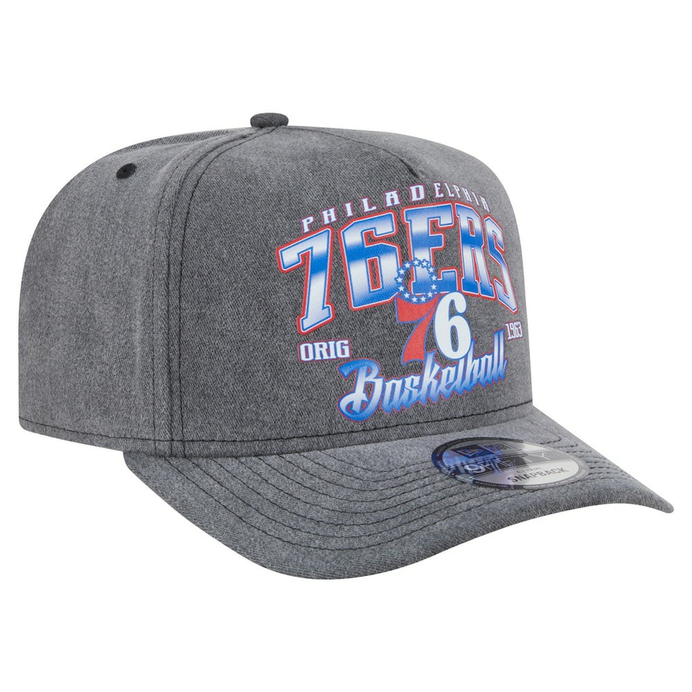Philadelphia 76ers Throwback Washed Pre-Curved 9FIFTY Snapback Hat - Charcoal cheap