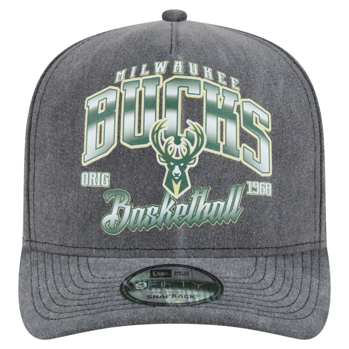 Milwaukee Bucks Throwback Washed Pre-Curved 9FIFTY Snapback Hat - Charcoal discount