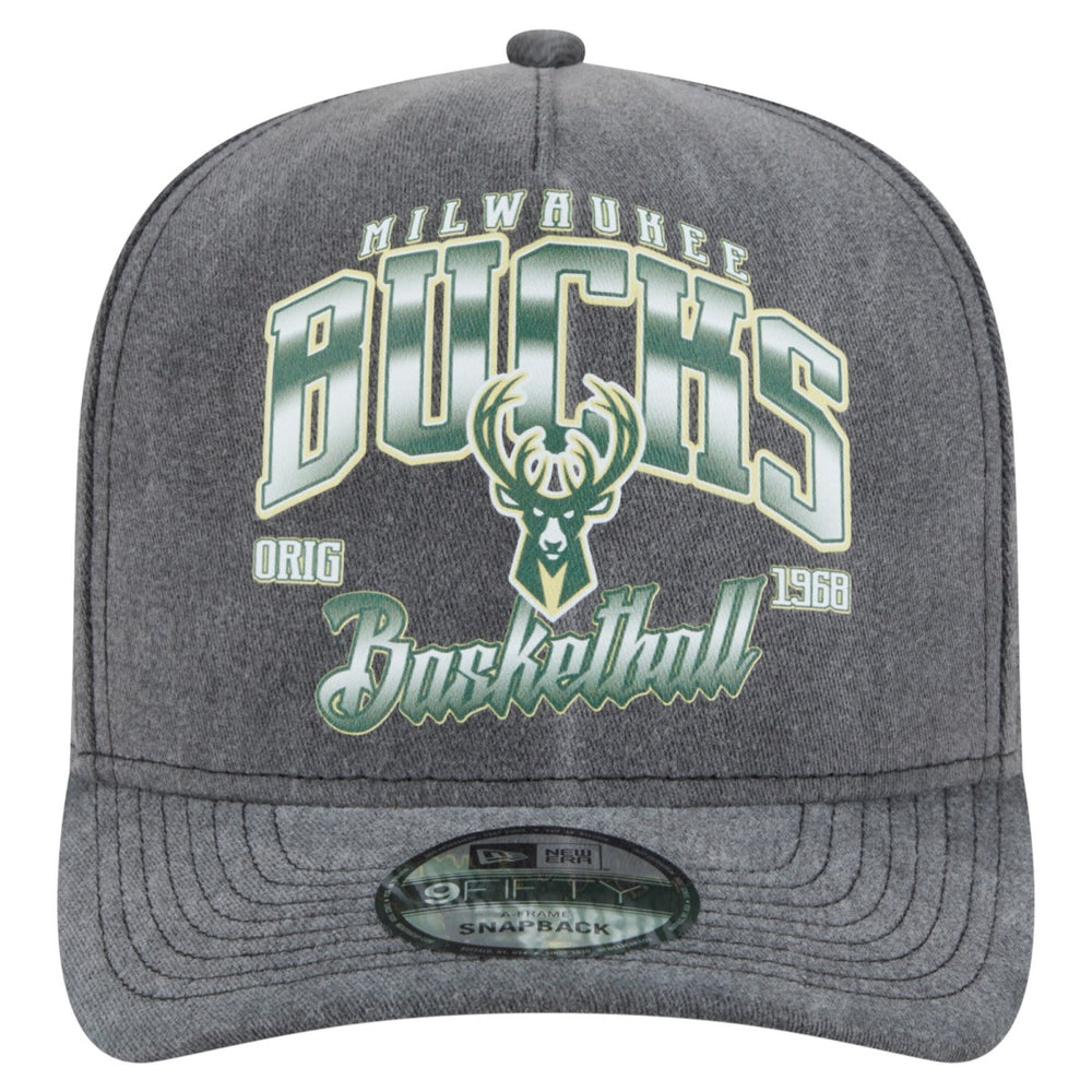 Milwaukee Bucks Throwback Washed Pre-Curved 9FIFTY Snapback Hat - Charcoal discount