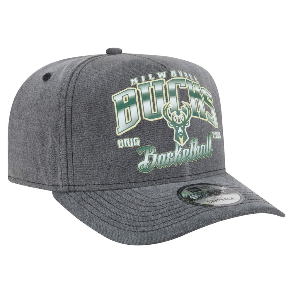 Milwaukee Bucks Throwback Washed Pre-Curved 9FIFTY Snapback Hat - Charcoal discount