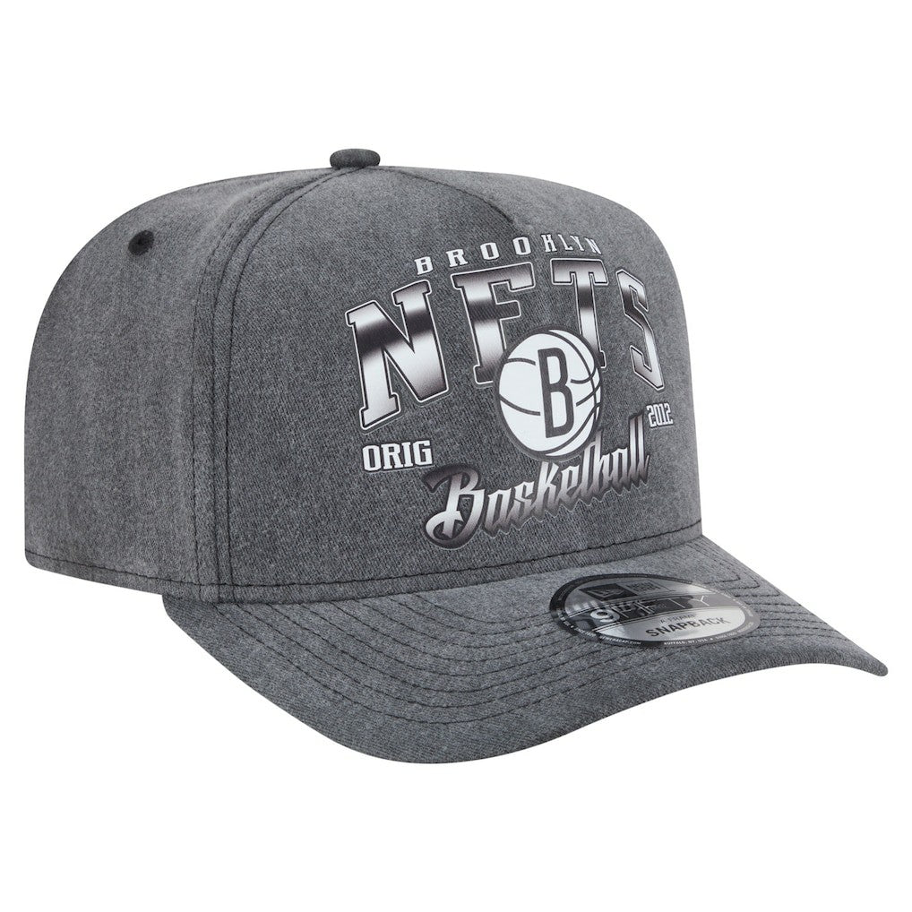 Brooklyn Nets Throwback Washed Pre-Curved 9FIFTY Snapback Hat - Charcoal outlet