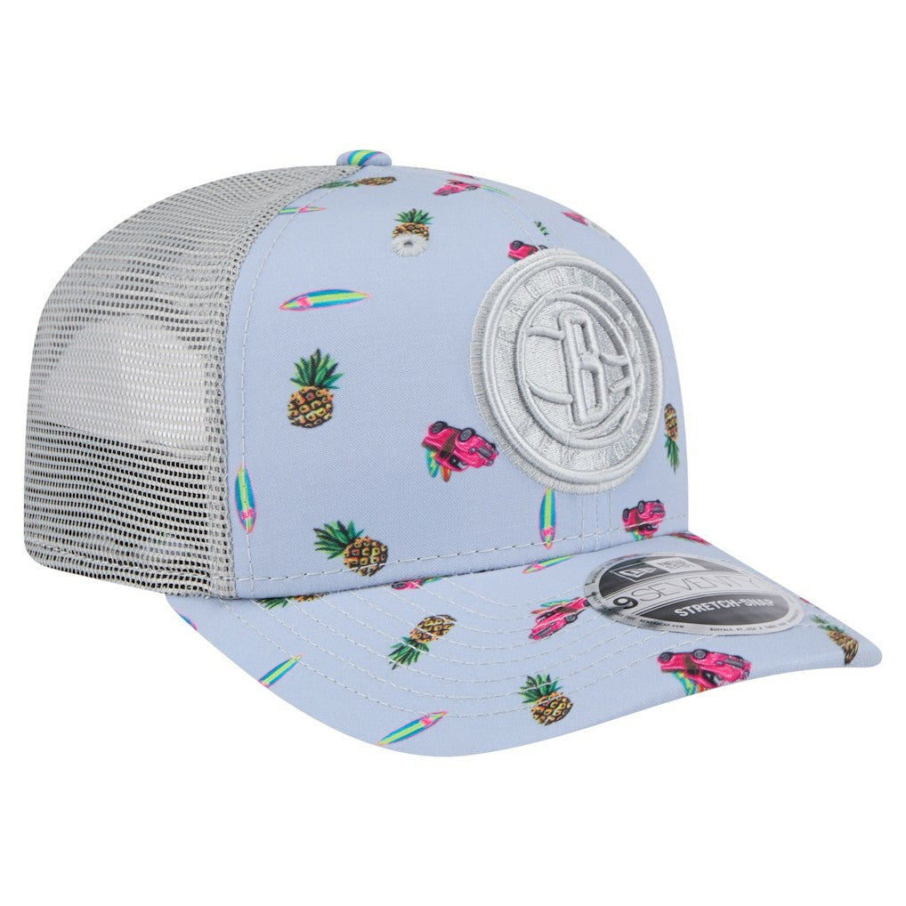 Brooklyn Nets Adventure Aloha Pattern 9SEVENTY Stretch-Snap Hat - Light Blue/Gray shop