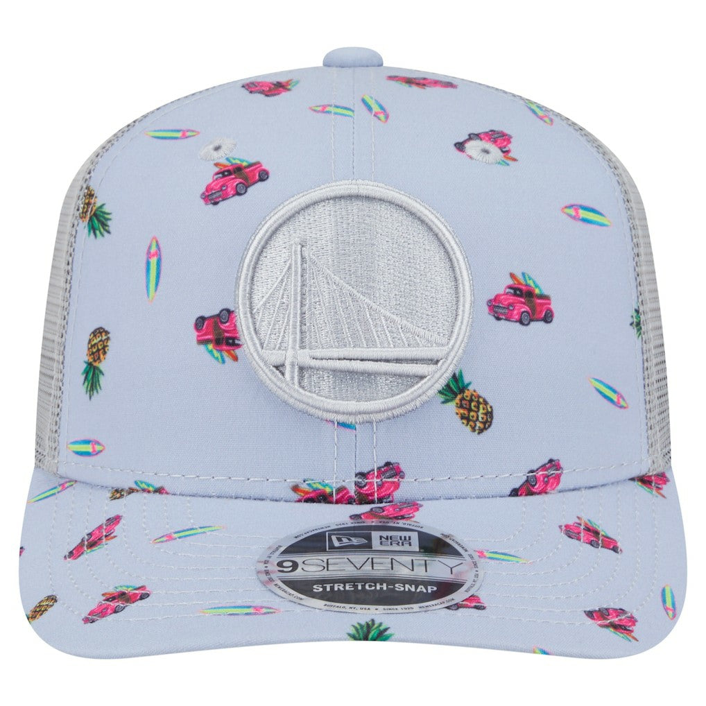 Golden State Warriors Adventure Aloha Pattern 9SEVENTY Stretch-Snap Hat sale - Light Blue/Gray discount