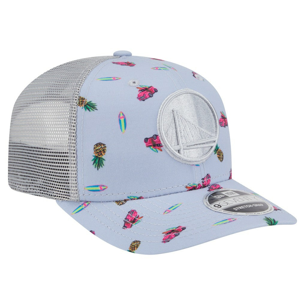 Golden State Warriors Adventure Aloha Pattern 9SEVENTY Stretch-Snap Hat sale - Light Blue/Gray discount