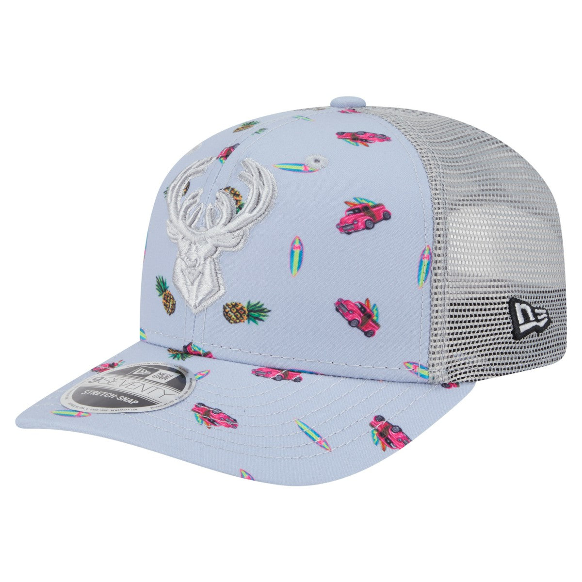 Milwaukee Bucks Adventure Aloha Pattern 9SEVENTY Stretch-Snap Hat - Light Blue/Gray for sale