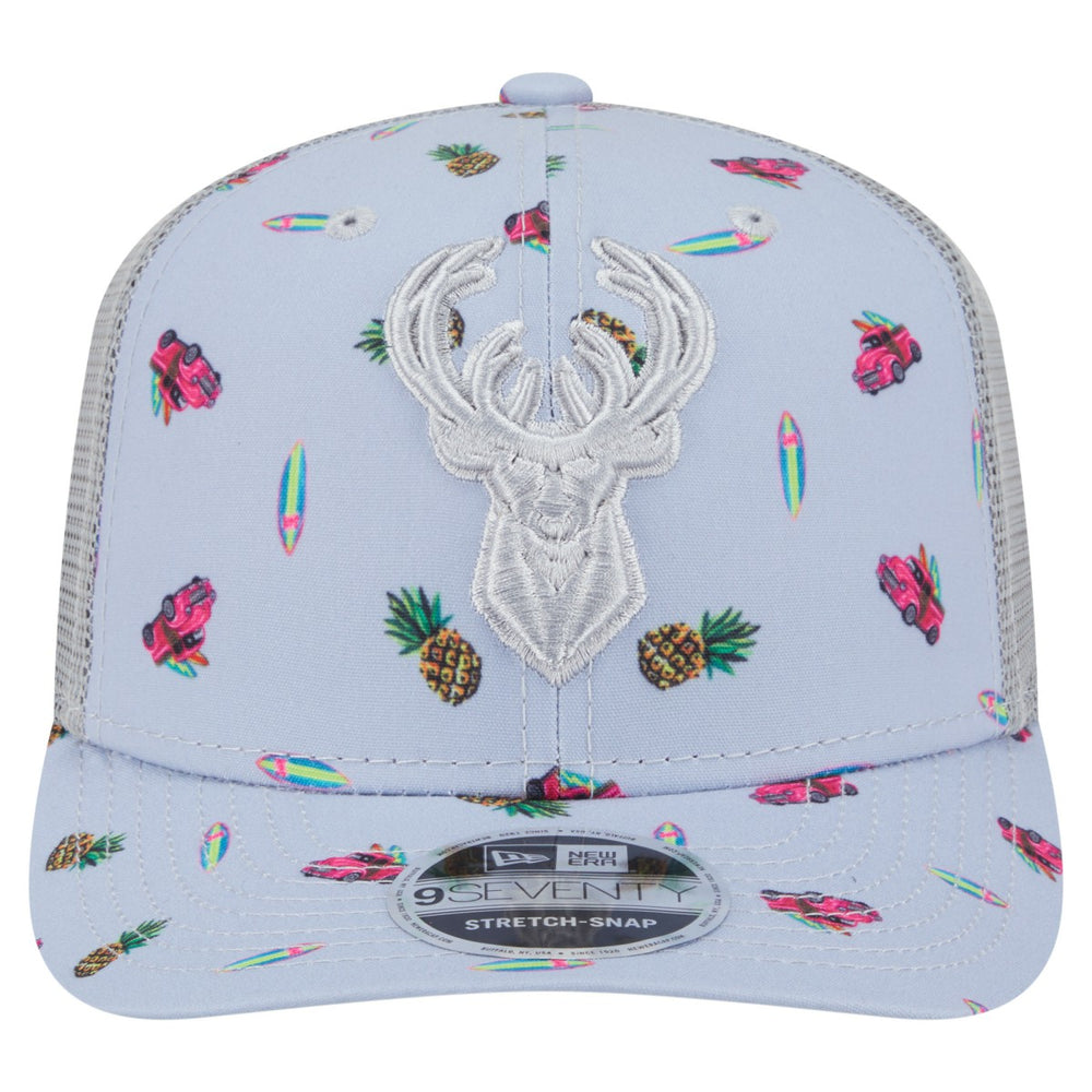 Milwaukee Bucks Adventure Aloha Pattern 9SEVENTY Stretch-Snap Hat - Light Blue/Gray for sale