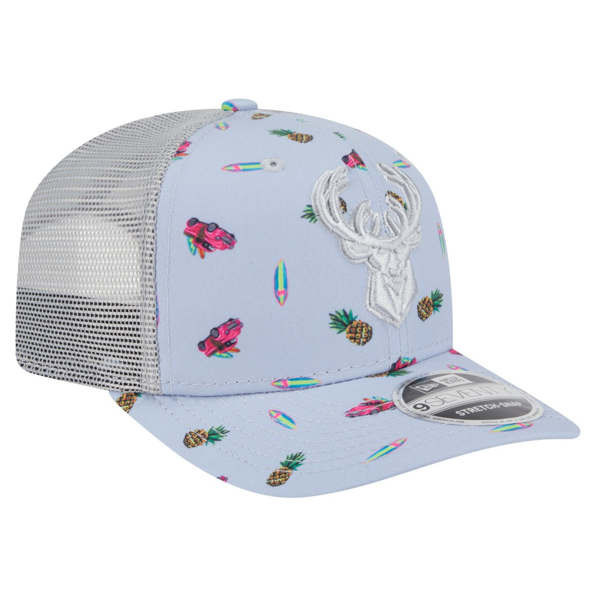 Milwaukee Bucks Adventure Aloha Pattern 9SEVENTY Stretch-Snap Hat - Light Blue/Gray for sale