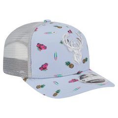 Milwaukee Bucks Adventure Aloha Pattern 9SEVENTY Stretch-Snap Hat - Light Blue/Gray for sale