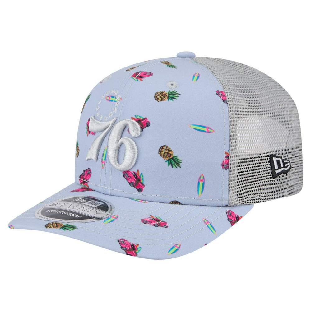 Philadelphia 76ers Adventure Aloha Pattern 9SEVENTY Stretch-Snap Hat - Light Blue/Gray for sale