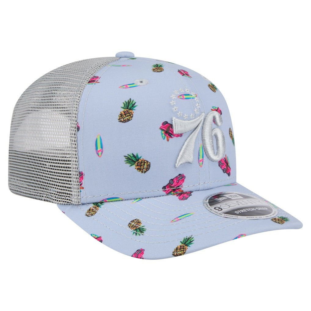 Philadelphia 76ers Adventure Aloha Pattern 9SEVENTY Stretch-Snap Hat - Light Blue/Gray for sale