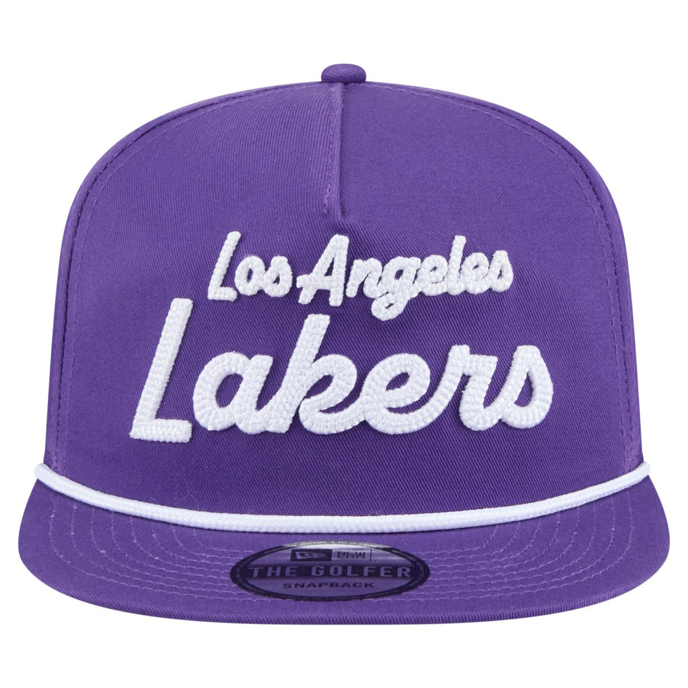 Los Angeles Lakers Team Text Golfer Snapback Hat - Purple sale