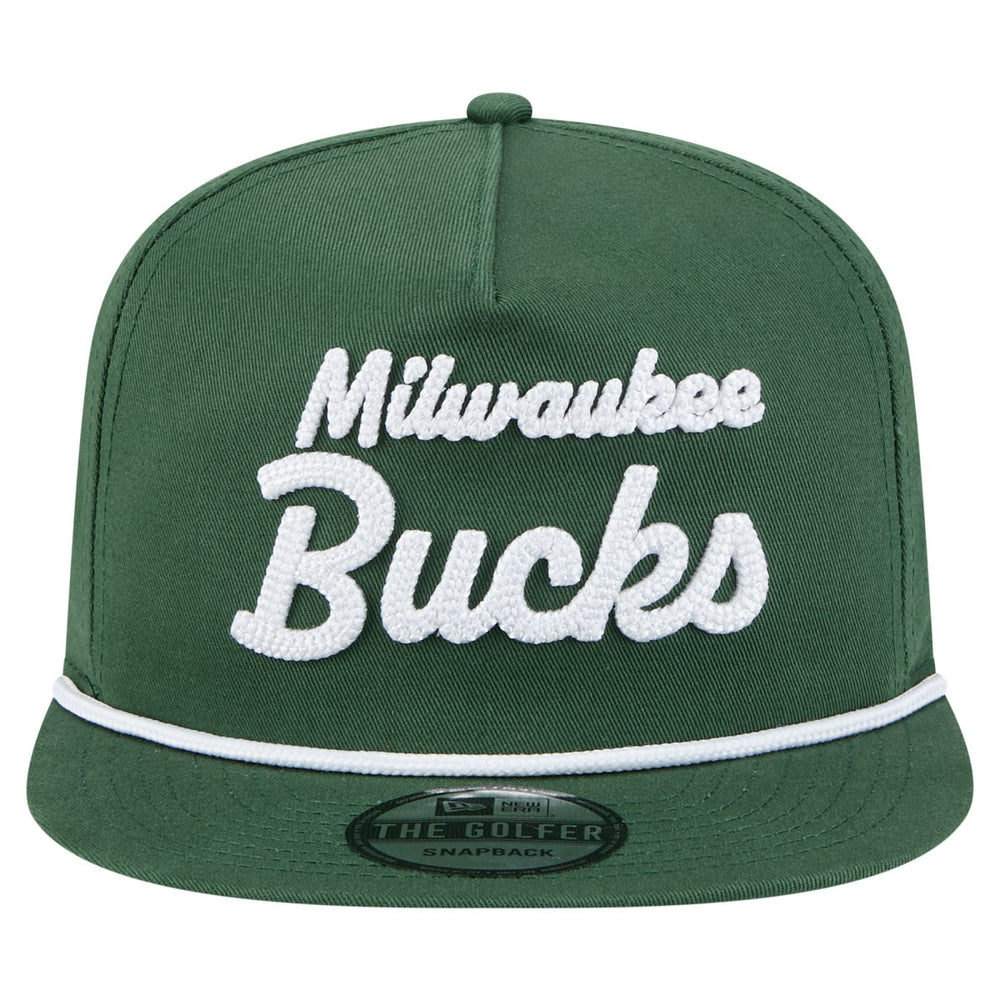 Milwaukee Bucks Team Text Golfer Snapback Hat - Hunter Green on sale