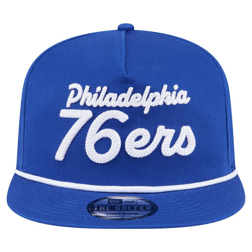 Philadelphia 76ers Team Text Golfer Snapback Hat - Royal online