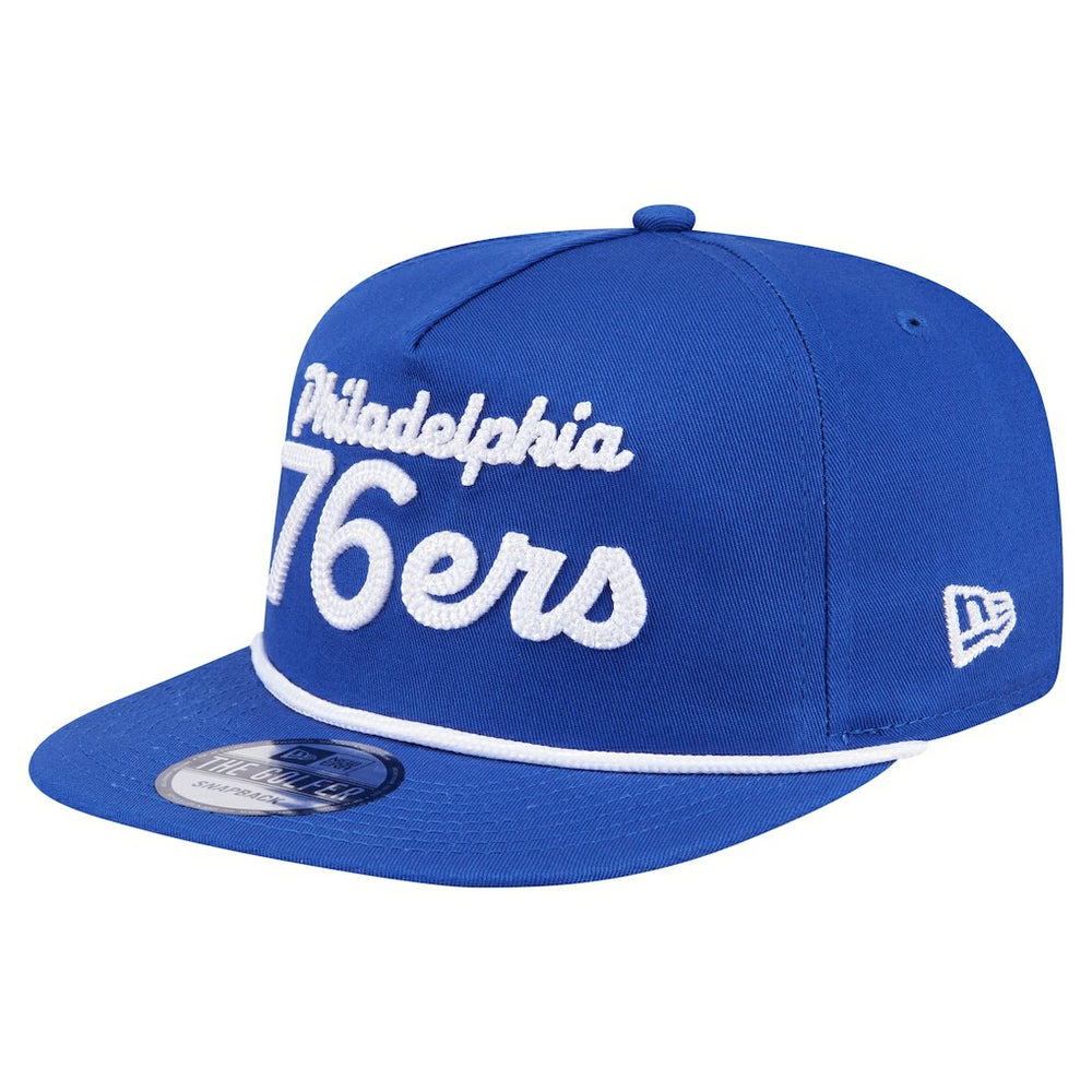 Philadelphia 76ers Team Text Golfer Snapback Hat - Royal online