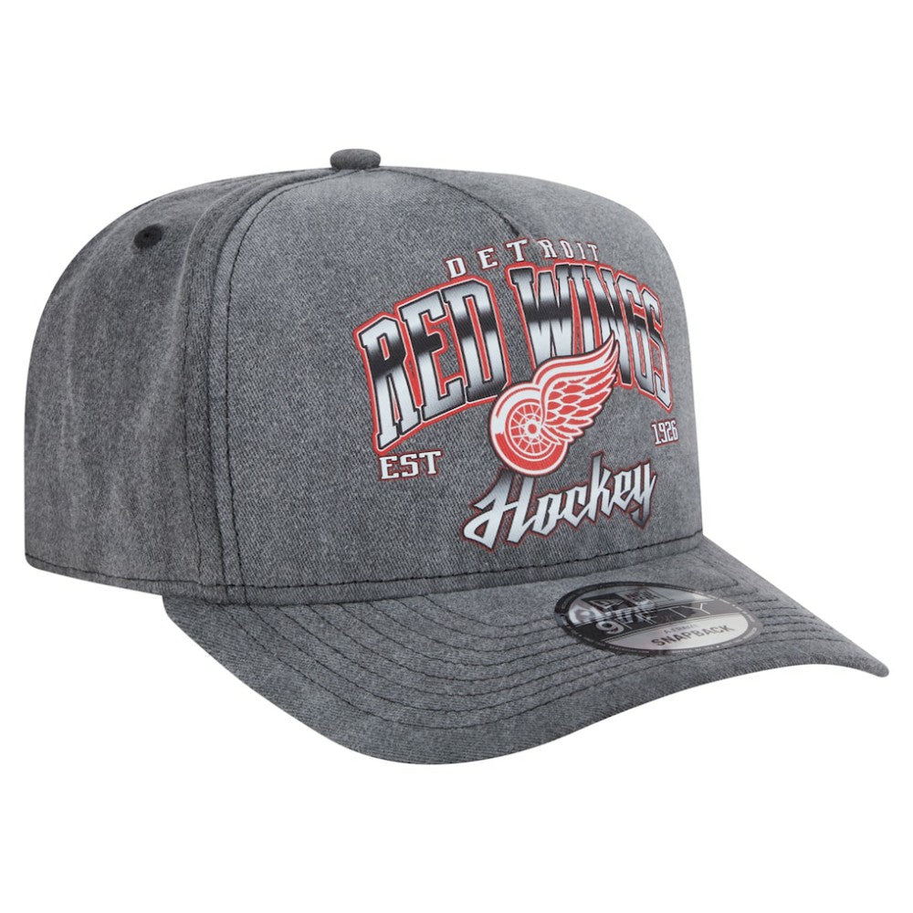 Detroit Red Wings New Era Throwback Washed A-Frame Pre-Curved 9FIFTY Snapback Hat - Charcoal Hats