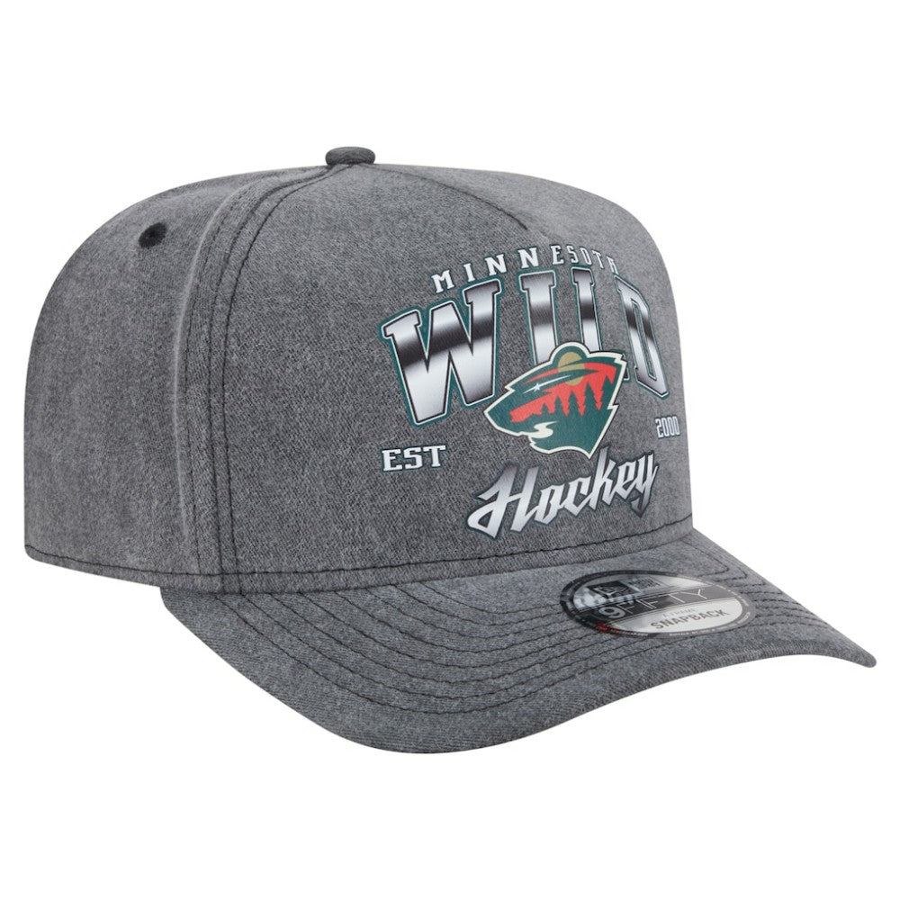 Minnesota Wild New Era Throwback Washed A-Frame Pre-Curved 9FIFTY Snapback Hat - Charcoal Hats