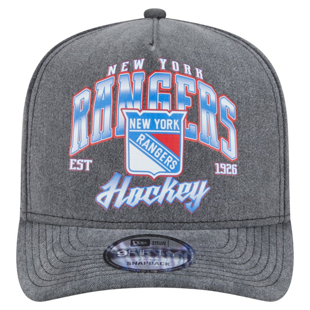 New York Rangers New Era Throwback Washed A-Frame Pre-Curved 9FIFTY Snapback Hat - Charcoal Hats