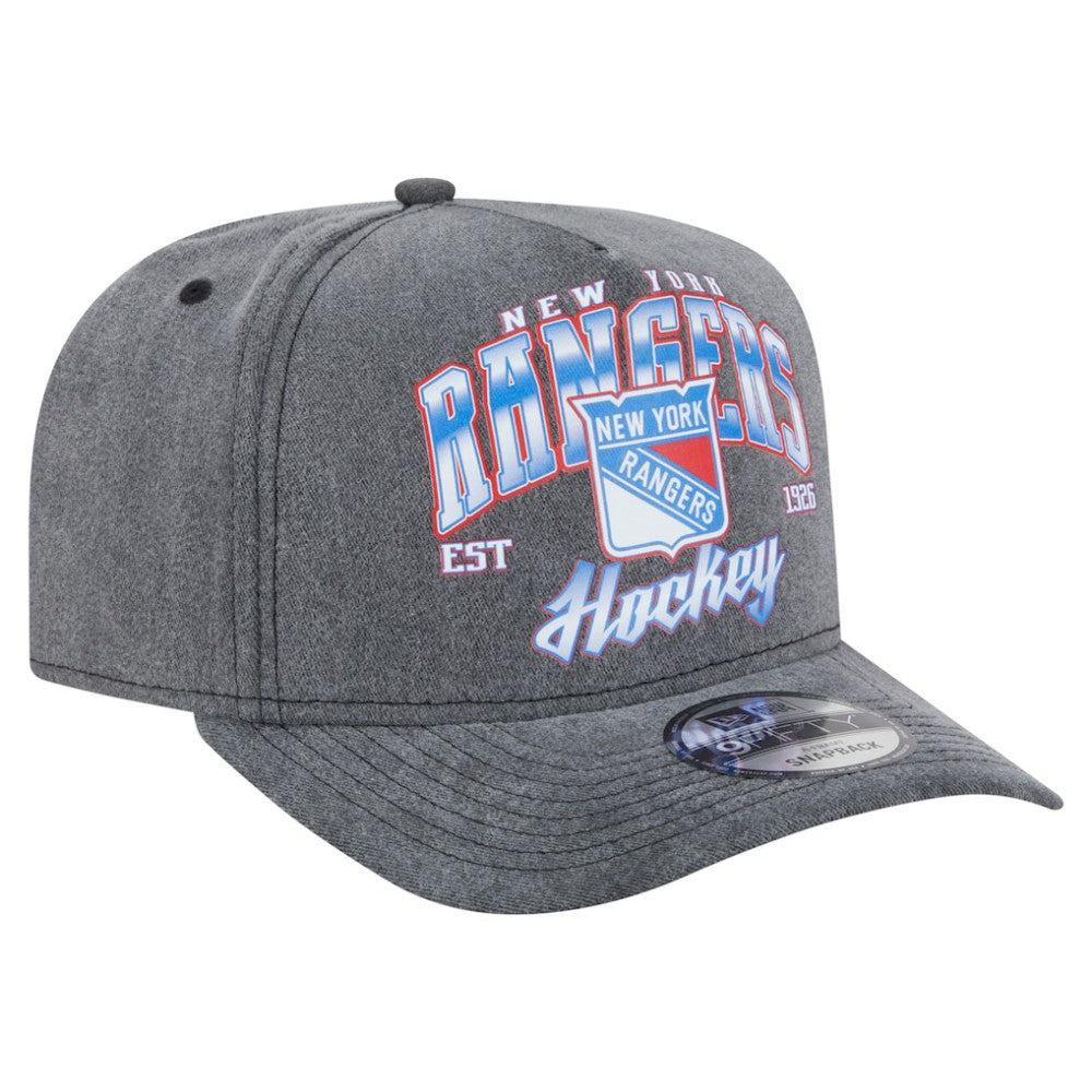 New York Rangers New Era Throwback Washed A-Frame Pre-Curved 9FIFTY Snapback Hat - Charcoal Hats