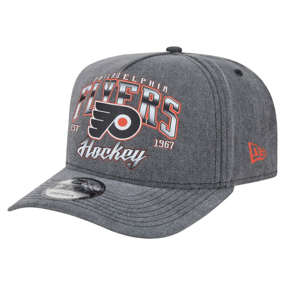 Philadelphia Flyers New Era Throwback Washed A-Frame Pre-Curved 9FIFTY Snapback Hat - Charcoal Hats