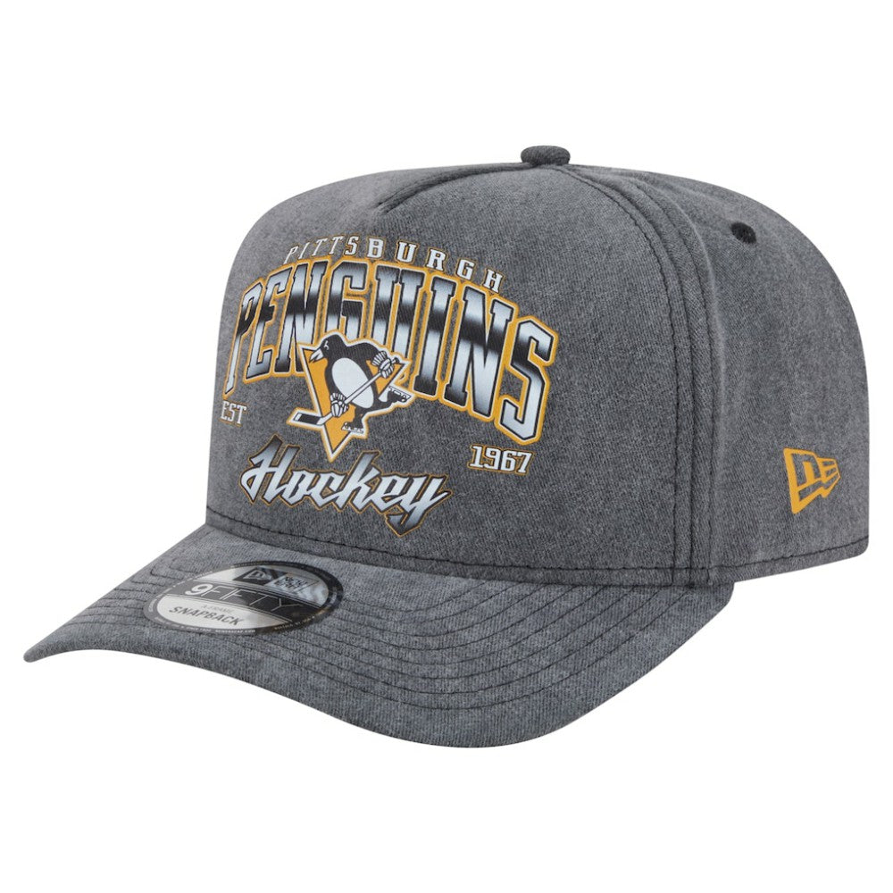 Pittsburgh Penguins New Era Throwback Washed A-Frame Pre-Curved 9FIFTY Snapback Hat - Charcoal Hats