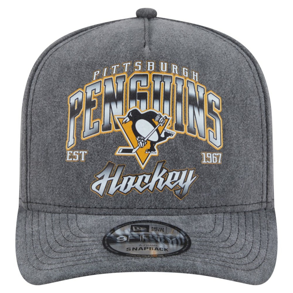 Pittsburgh Penguins New Era Throwback Washed A-Frame Pre-Curved 9FIFTY Snapback Hat - Charcoal Hats