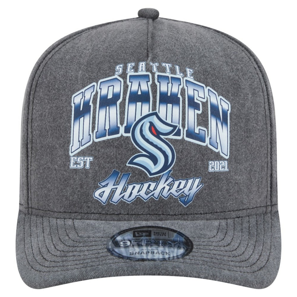 Seattle Kraken New Era Throwback Washed A-Frame Pre-Curved 9FIFTY Snapback Hat - Charcoal Hats