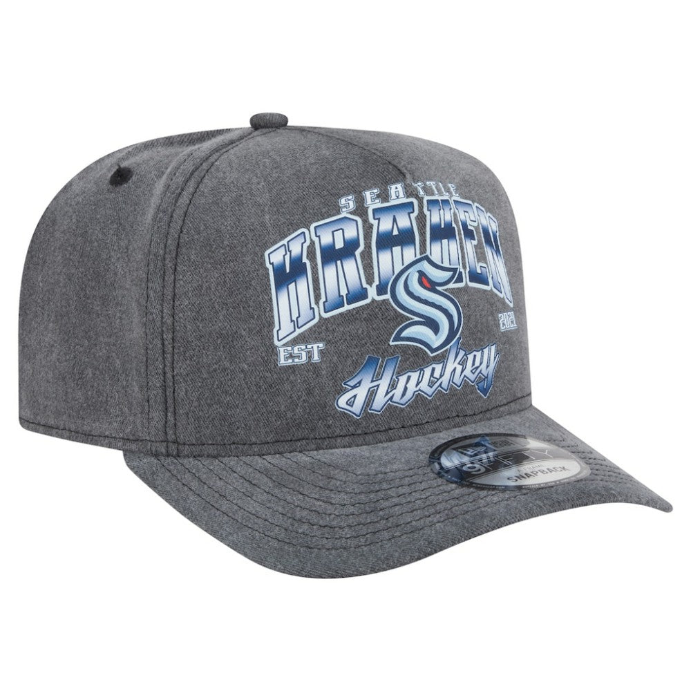Seattle Kraken New Era Throwback Washed A-Frame Pre-Curved 9FIFTY Snapback Hat - Charcoal Hats