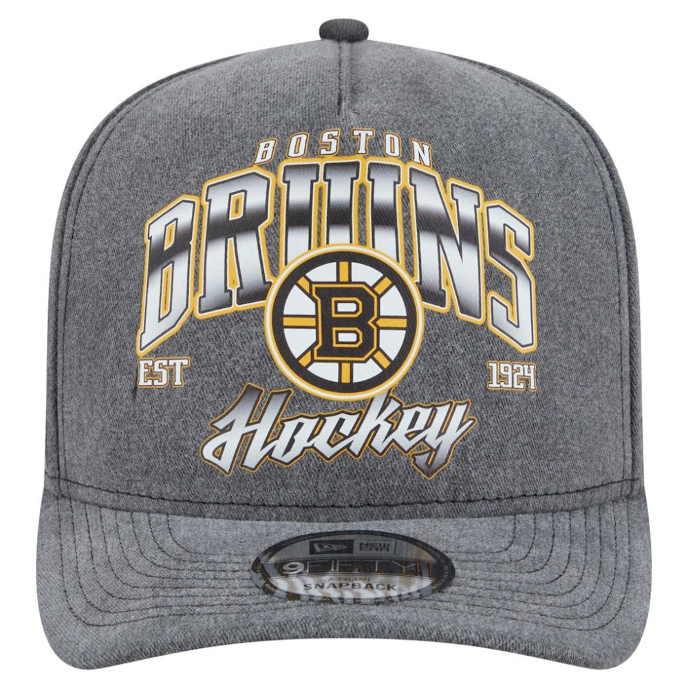 Boston Bruins New Era Throwback Washed A-Frame Pre-Curved 9FIFTY Snapback Hat - Charcoal Hats