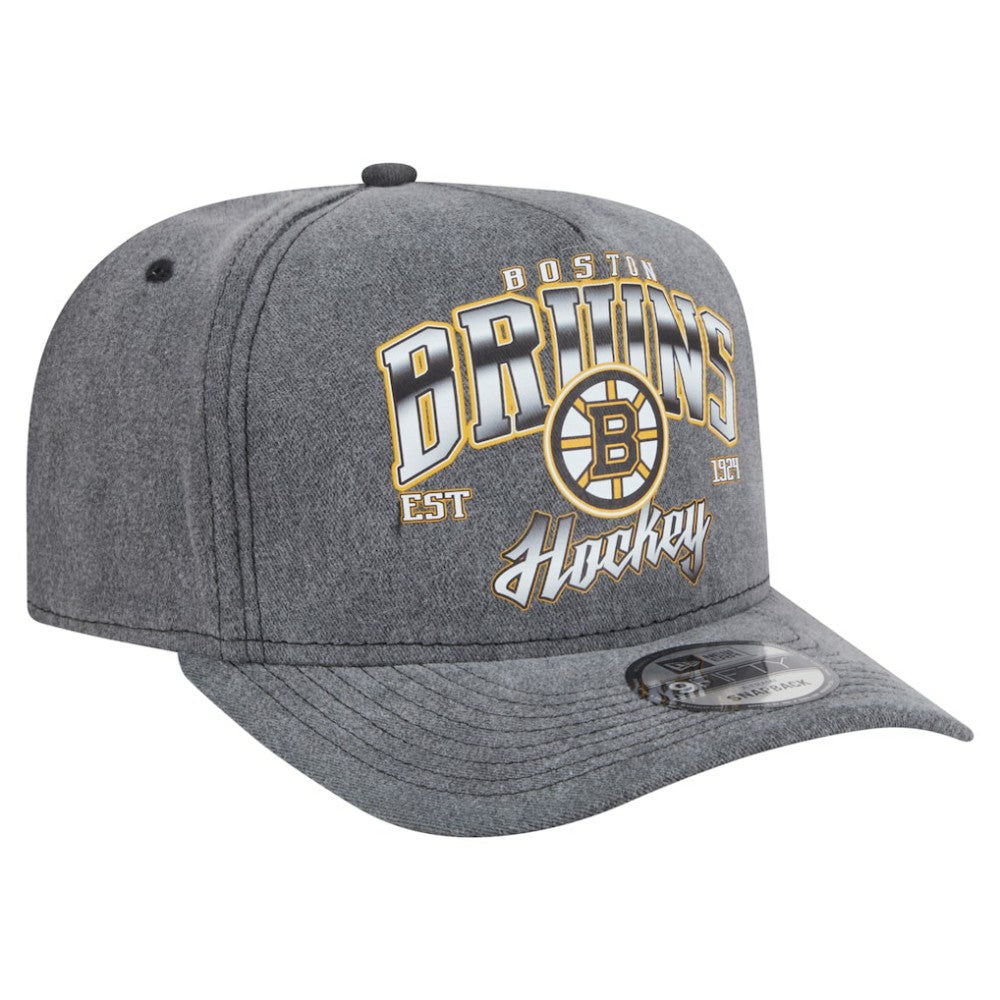 Boston Bruins New Era Throwback Washed A-Frame Pre-Curved 9FIFTY Snapback Hat - Charcoal Hats