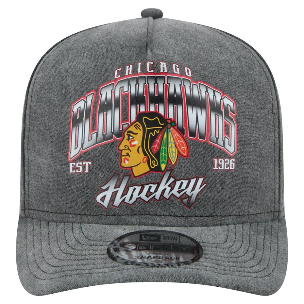 Chicago Blackhawks New Era Throwback Washed A-Frame Pre-Curved 9FIFTY Snapback Hat - Charcoal Hats